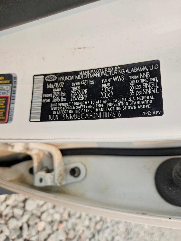 60780976 :رقم المزاد ، 5NMJBCAE0NH107616 vin ، 2022 Hyundai Tucson مزاد بيع