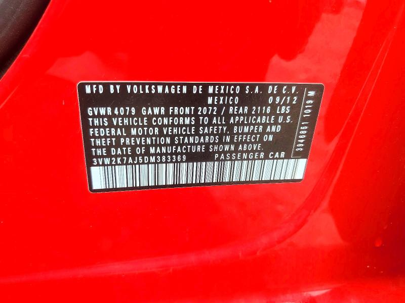 62313916 :رقم المزاد ، 3VW2K7AJ5DM383369 vin ، 2013 Volkswagen Jetta مزاد بيع