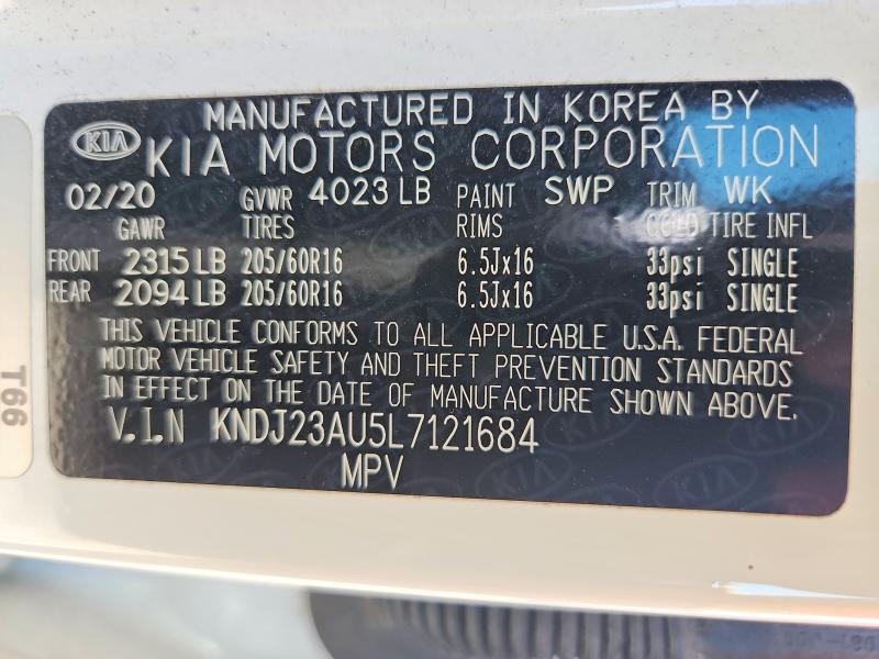 62100316 :رقم المزاد ، KNDJ23AU5L7121684 vin ، 2020 Kia Soul مزاد بيع