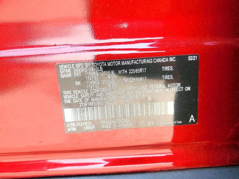 Aukcja sprzedaży 2021 Toyota Rav4, vin: 2T3F1RFV3MW182230, numer aukcji: 60947196
