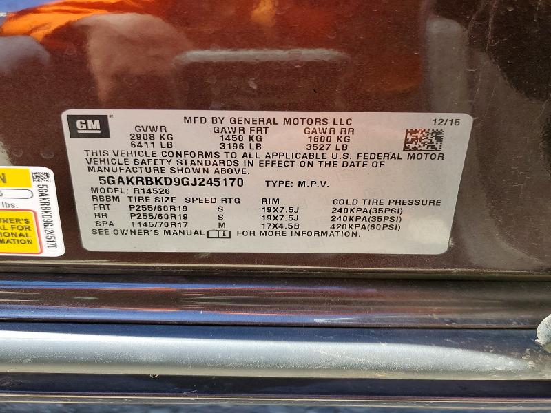 63189836 :رقم المزاد ، 5GAKRBKD9GJ245170 vin ، 2016 Buick Enclave مزاد بيع