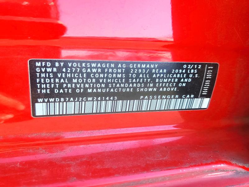 Продажа на аукционе авто 2012 Volkswagen Golf, vin: WVWDB7AJ2CW241443, номер лота: 61008276