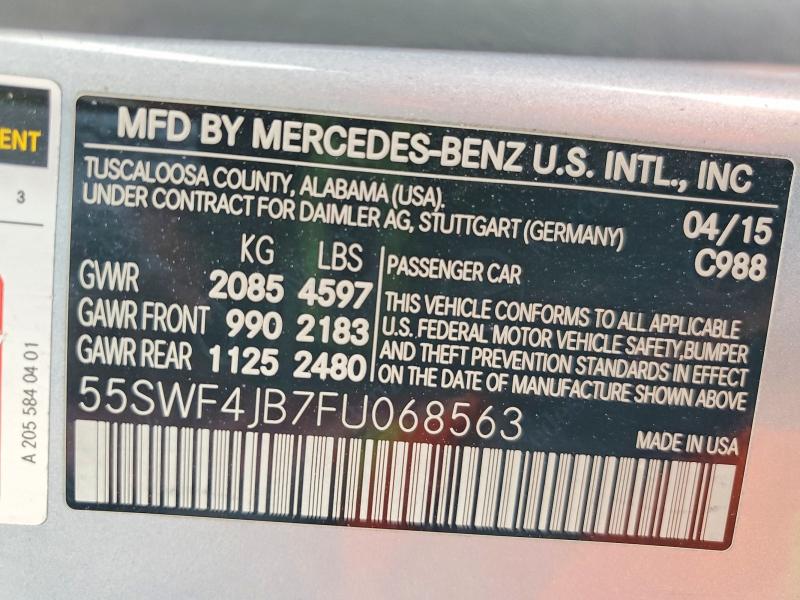2015 Mercedes-benz C მანქანა იყიდება აუქციონზე, vin: 55SWF4JB7FU068563, აუქციონის ნომერი: 61342616