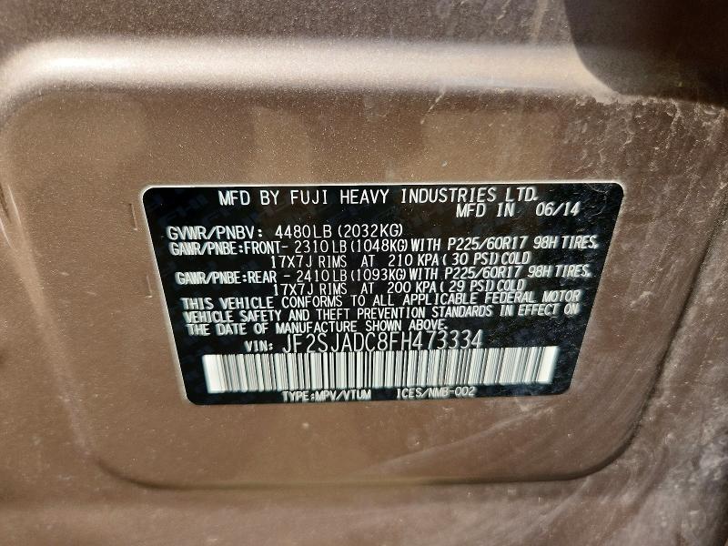 Продаж на аукціоні авто 2015 Subaru Forester, vin: JF2SJADC8FH473334, номер лоту: 59736686
