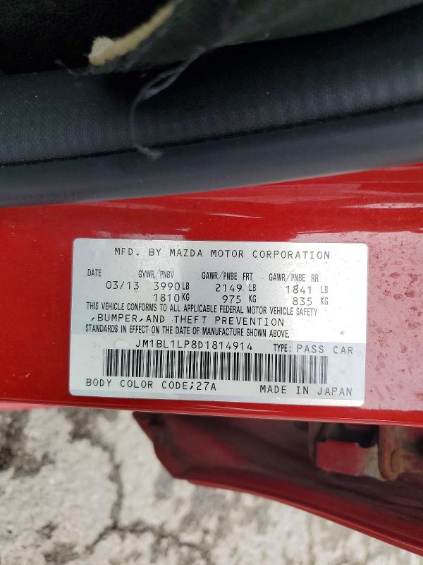 Aukcja sprzedaży 2013 Mazda 3, vin: JM1BL1LP8D1814914, numer aukcji: 59716116
