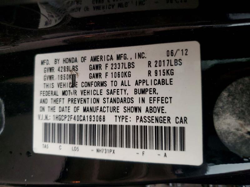 Aukcja sprzedaży 2012 Honda Accord, vin: 1HGCP2F40CA193068, numer aukcji: 61443526