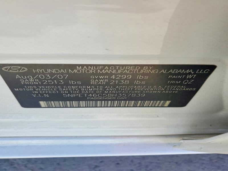 2008 Hyundai Sonata მანქანა იყიდება აუქციონზე, vin: 5NPET46C58H357839, აუქციონის ნომერი: 62827056