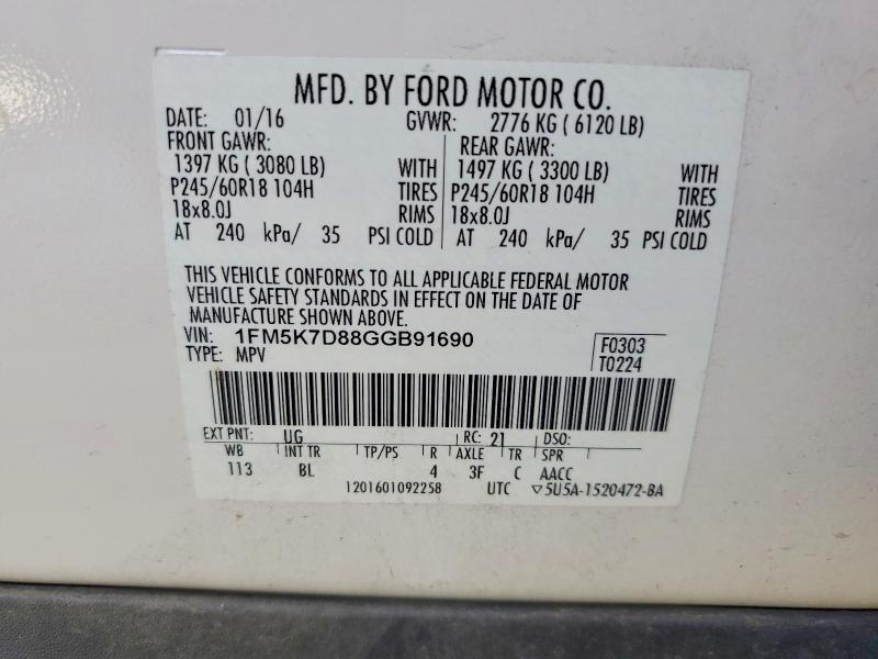 2016 Ford Explorer მანქანა იყიდება აუქციონზე, vin: 1FM5K7D88GGB91690, აუქციონის ნომერი: 85793685