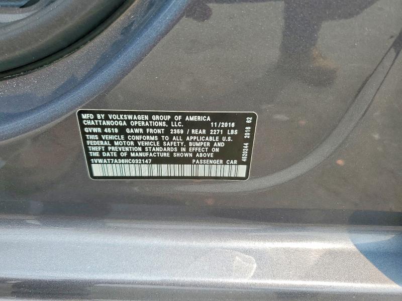 61398066 :رقم المزاد ، 1VWAT7A36HC032147 vin ، 2017 Volkswagen Passat مزاد بيع