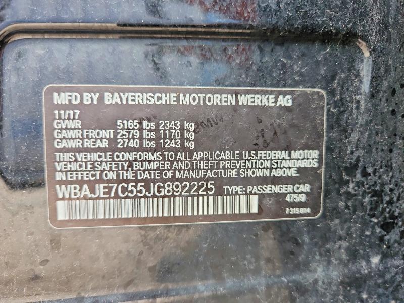 Aukcja sprzedaży 2018 Bmw 540, vin: WBAJE7C55JG892225, numer aukcji: 60585846