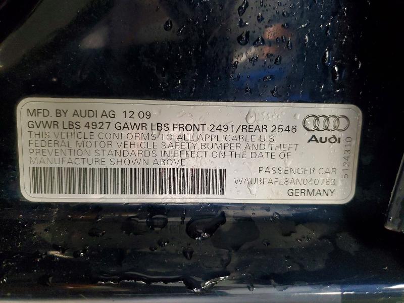 Aukcja sprzedaży 2010 Audi A4, vin: WAUBFAFL8AN040763, numer aukcji: 60435526