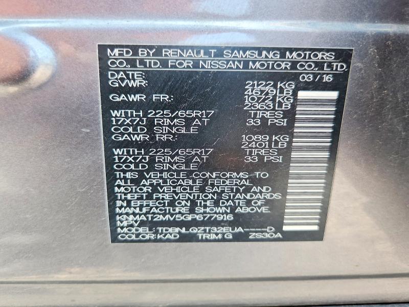61317956 :رقم المزاد ، KNMAT2MV5GP677916 vin ، 2016 Nissan Rogue مزاد بيع