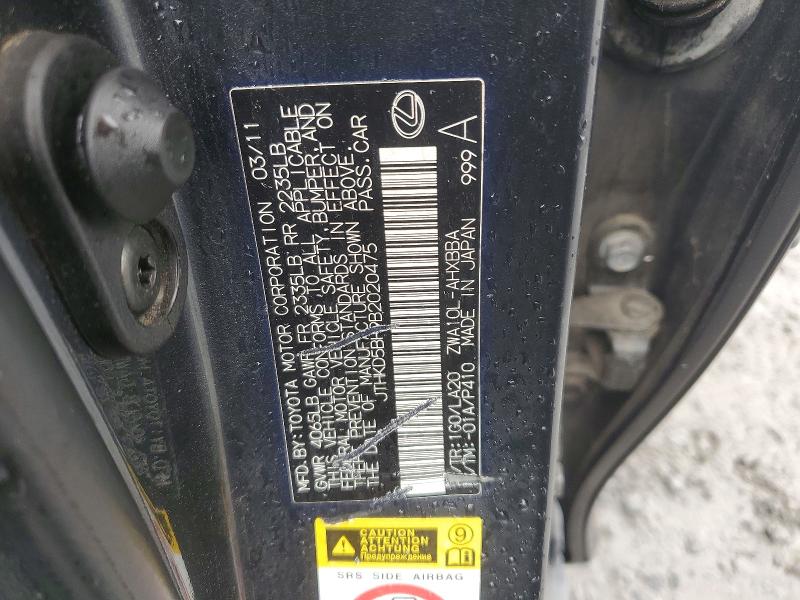 62604486 :رقم المزاد ، JTHKD5BH9B2020475 vin ، 2011 Lexus Ct مزاد بيع