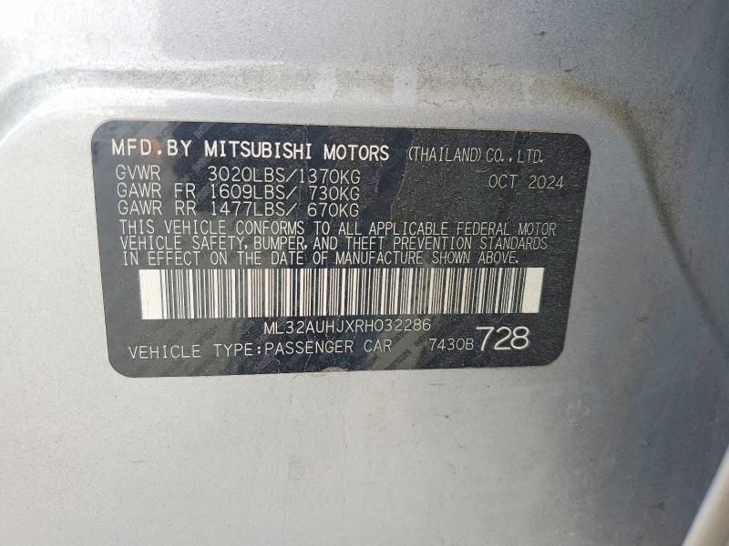 Aukcja sprzedaży 2024 Mitsubishi Mirage, vin: ML32AUHJXRH032286, numer aukcji: 59696026