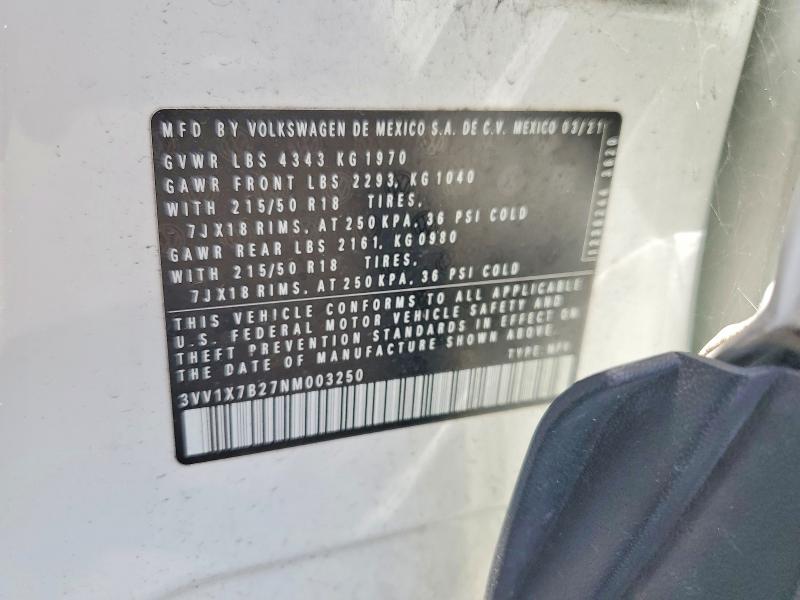 Aukcja sprzedaży 2022 Volkswagen Taos, vin: 3VV1X7B27NM003250, numer aukcji: 60842926