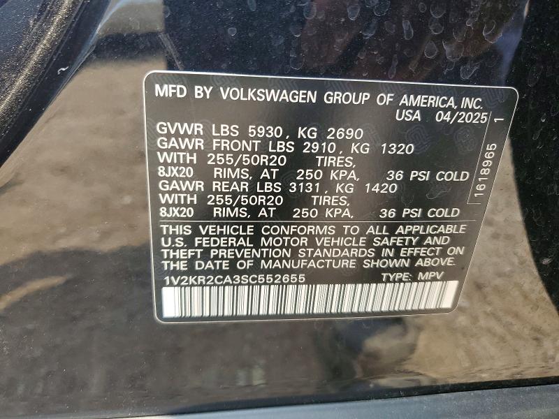 2025 Volkswagen Atlas მანქანა იყიდება აუქციონზე, vin: 1V2KR2CA3SC552655, აუქციონის ნომერი: 62525116