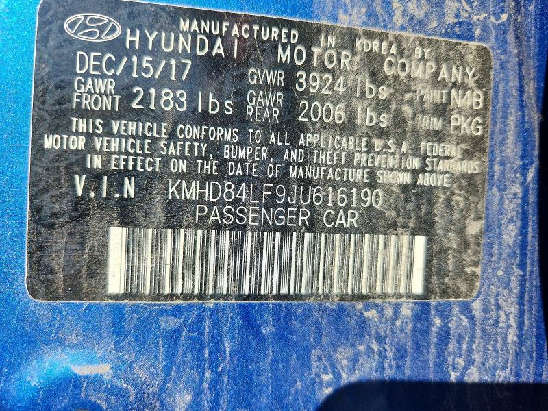 59094266 :رقم المزاد ، KMHD84LF9JU616190 vin ، 2018 Hyundai Elantra مزاد بيع