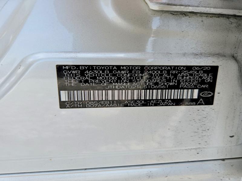 62712506 :رقم المزاد ، JTHDA1D21L5106561 vin ، 2020 Lexus Is مزاد بيع