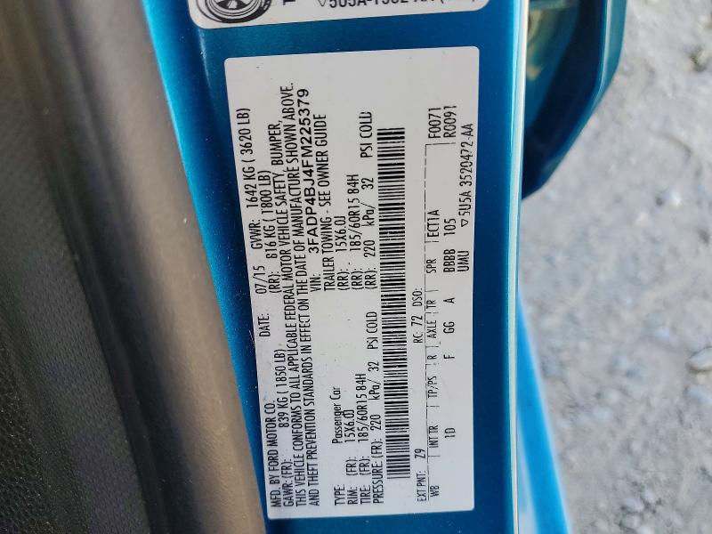 62625436 :رقم المزاد ، 3FADP4BJ4FM225379 vin ، 2015 Ford Fiesta مزاد بيع