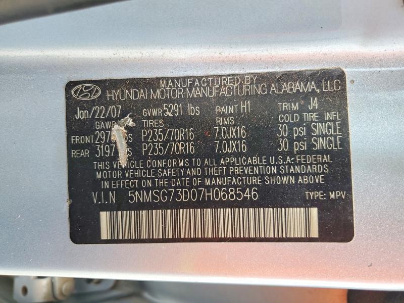 Продаж на аукціоні авто 2007 Hyundai Santa Fe, vin: 5NMSG73D07H068546, номер лоту: 59794446