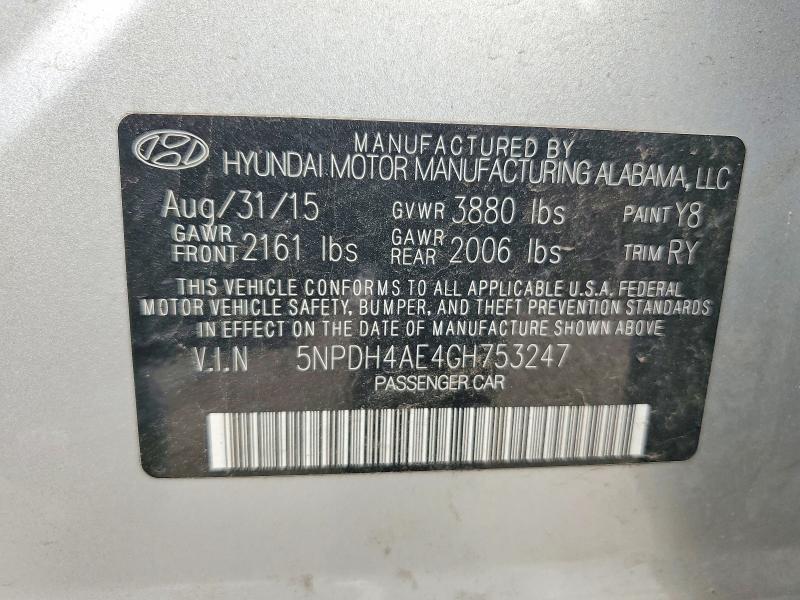 Продажа на аукционе авто 2016 Hyundai Elantra, vin: 5NPDH4AE4GH753247, номер лота: 60740626