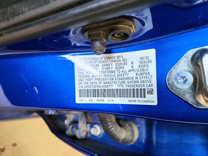 Продаж на аукціоні авто 2020 Honda Civic, vin: 2HGFC2F69LH558777, номер лоту: 59659896