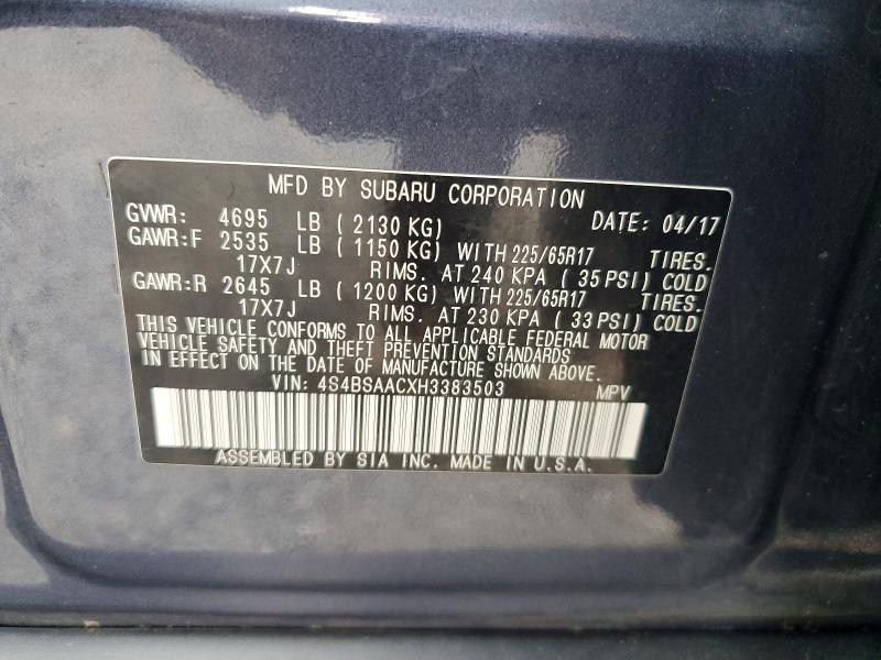 Продажа на аукционе авто 2017 Subaru Outback, vin: 4S4BSAACXH3383503, номер лота: 61244396