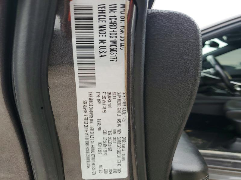 Продаж на аукціоні авто 2021 Dodge Durango, vin: 1C4RDHDG1MC608177, номер лоту: 62063266