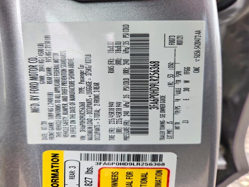 Продаж на аукціоні авто 2020 Ford Fusion, vin: 3FA6P0HD9LR256368, номер лоту: 62532276