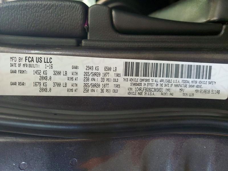 Продаж на аукціоні авто 2016 Jeep Grand Cherokee, vin: 1C4RJFBG9GC303031, номер лоту: 61835456