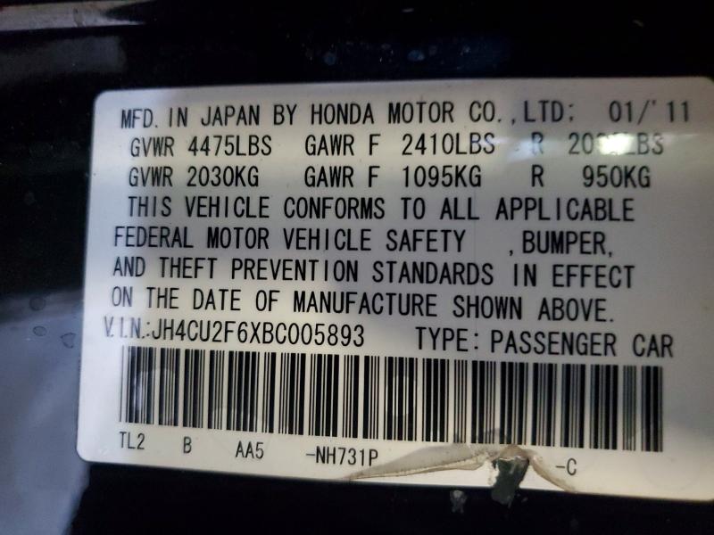 58693486 :رقم المزاد ، JH4CU2F6XBC005893 vin ، 2011 Acura Tsx مزاد بيع