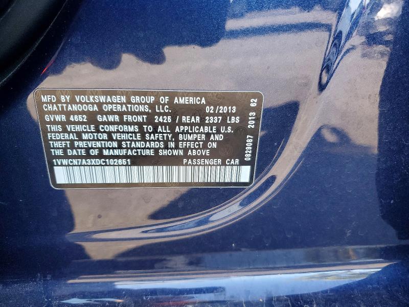 Продаж на аукціоні авто 2013 Volkswagen Passat, vin: 1VWCN7A3XDC102651, номер лоту: 61773916