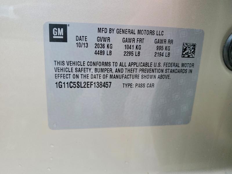 2014 Chevrolet Malibu მანქანა იყიდება აუქციონზე, vin: 1G11C5SL2EF138457, აუქციონის ნომერი: 61181956
