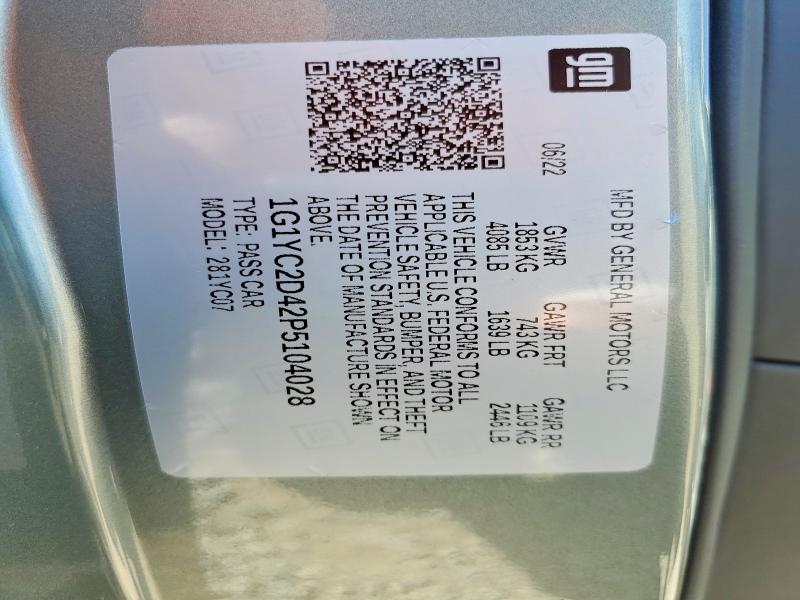 62533036 :رقم المزاد ، 1G1YC2D42P5104028 vin ، 2023 Chevrolet Corvette مزاد بيع