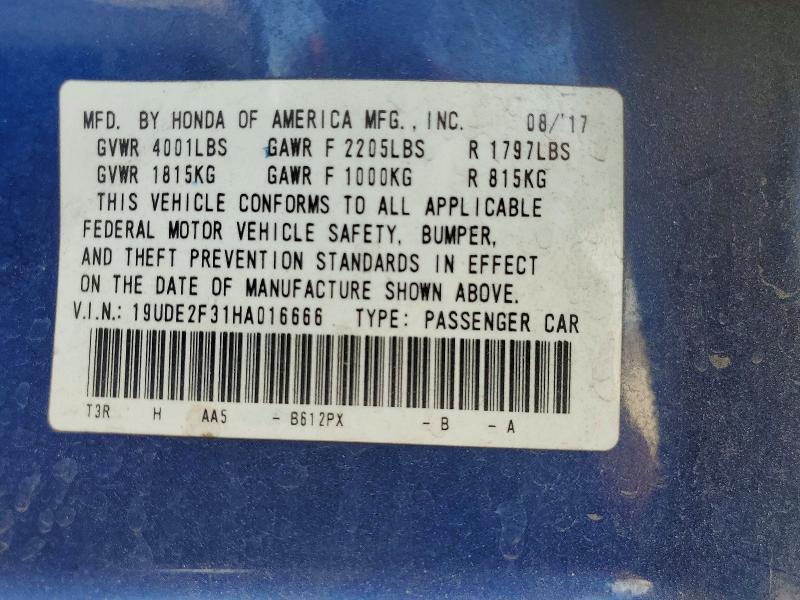 61759936 :رقم المزاد ، 19UDE2F31HA016666 vin ، 2017 Acura Ilx مزاد بيع