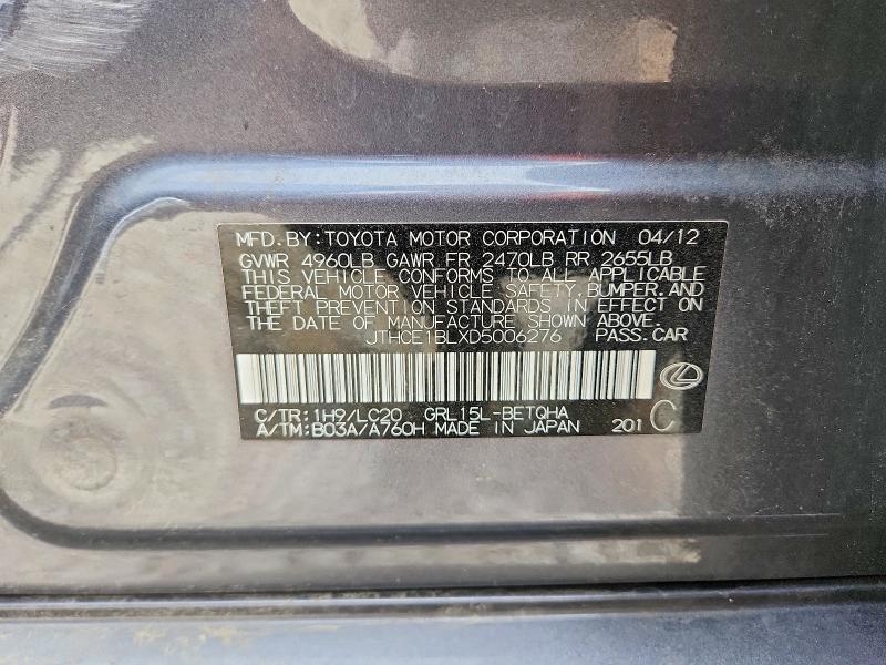 Aukcja sprzedaży 2013 Lexus Gs, vin: JTHCE1BLXD5006276, numer aukcji: 61295626