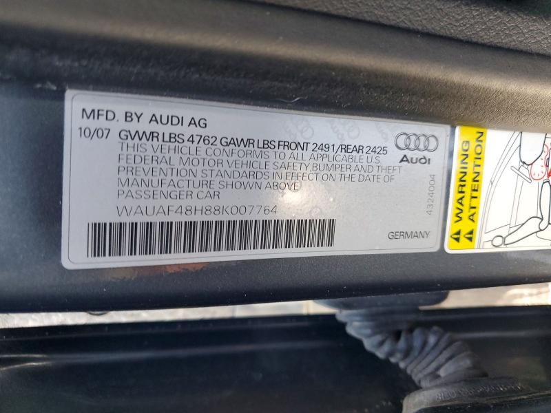 2008 Audi A4 მანქანა იყიდება აუქციონზე, vin: WAUAF48H88K007764, აუქციონის ნომერი: 59383006