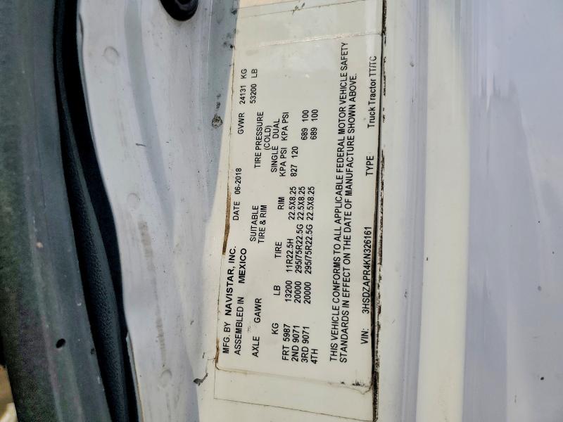 60617476 :رقم المزاد ، 3HSDZAPR4KN326161 vin ، 2019 International Lt625 مزاد بيع