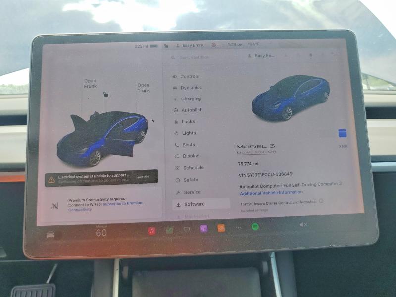 58450916 :رقم المزاد ، 5YJ3E1EC0LF586843 vin ، 2020 Tesla Model 3 مزاد بيع