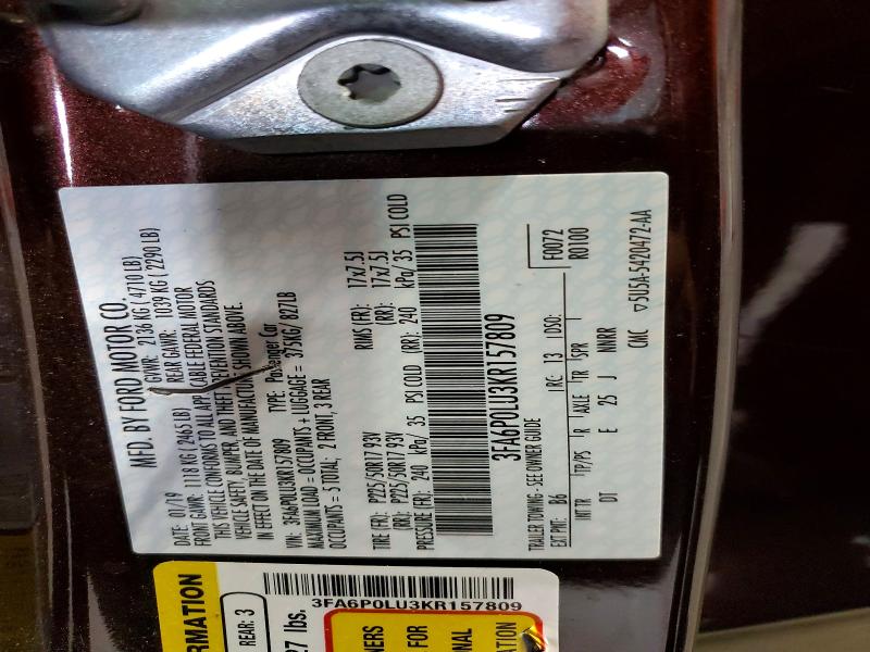 Aukcja sprzedaży 2019 Ford Fusion, vin: 3FA6P0LU3KR157809, numer aukcji: 60516926