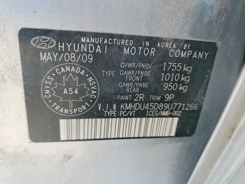 59551216 :رقم المزاد ، KMHDU45D89U771266 vin ، 2009 Hyundai Elantra مزاد بيع