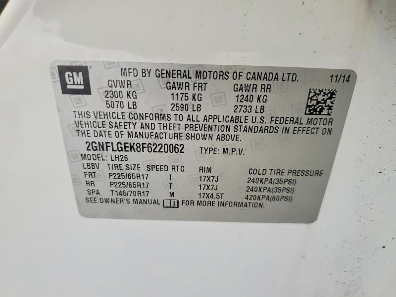 59779836 :رقم المزاد ، 2GNFLGEK8F6220062 vin ، 2015 Chevrolet Equinox مزاد بيع