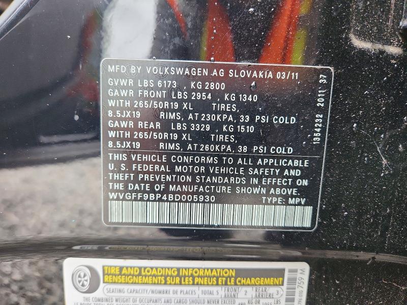 Aukcja sprzedaży 2011 Volkswagen Touareg, vin: WVGFF9BP4BD005930, numer aukcji: 60113116