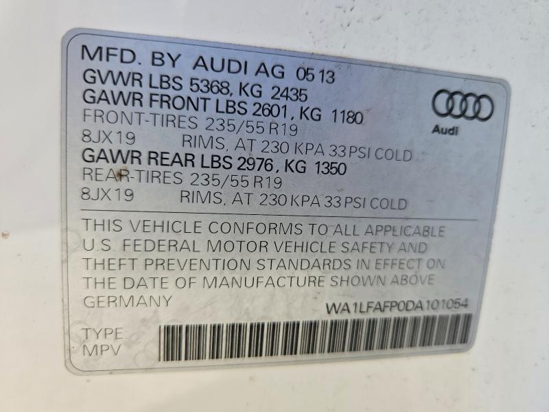 2013 Audi Q5 მანქანა იყიდება აუქციონზე, vin: WA1LFAFP0DA101054, აუქციონის ნომერი: 62527706