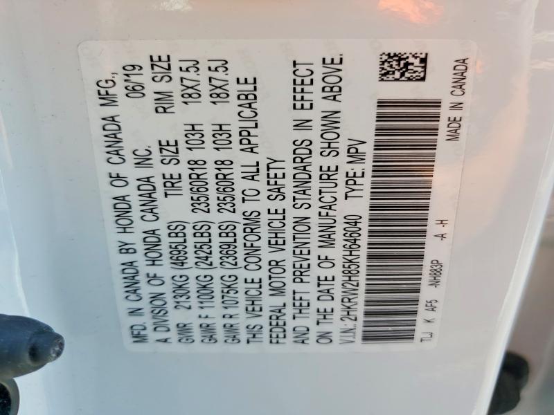 Aukcja sprzedaży 2019 Honda Cr-v, vin: 2HKRW2H85KH646040, numer aukcji: 60154516