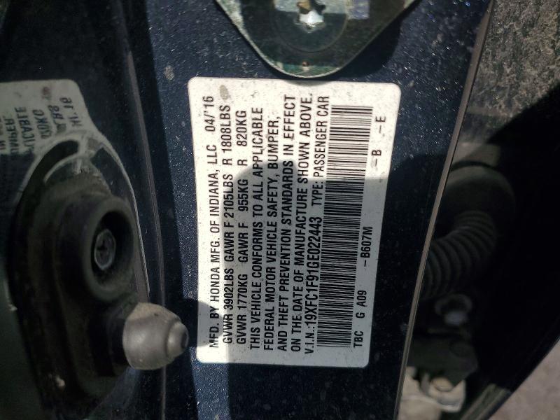 Продажа на аукционе авто 2016 Honda Civic, vin: 19XFC1F91GE022443, номер лота: 60170966