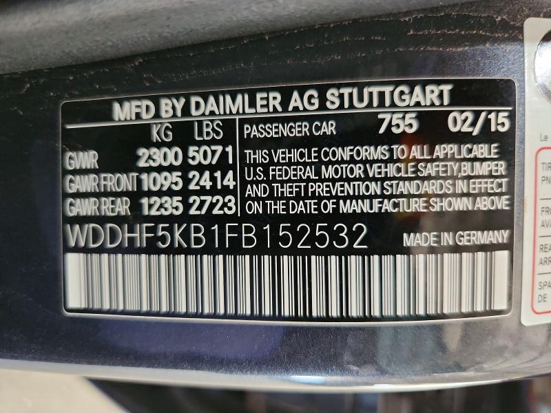 2015 Mercedes-benz E მანქანა იყიდება აუქციონზე, vin: WDDHF5KB1FB152532, აუქციონის ნომერი: 60848326