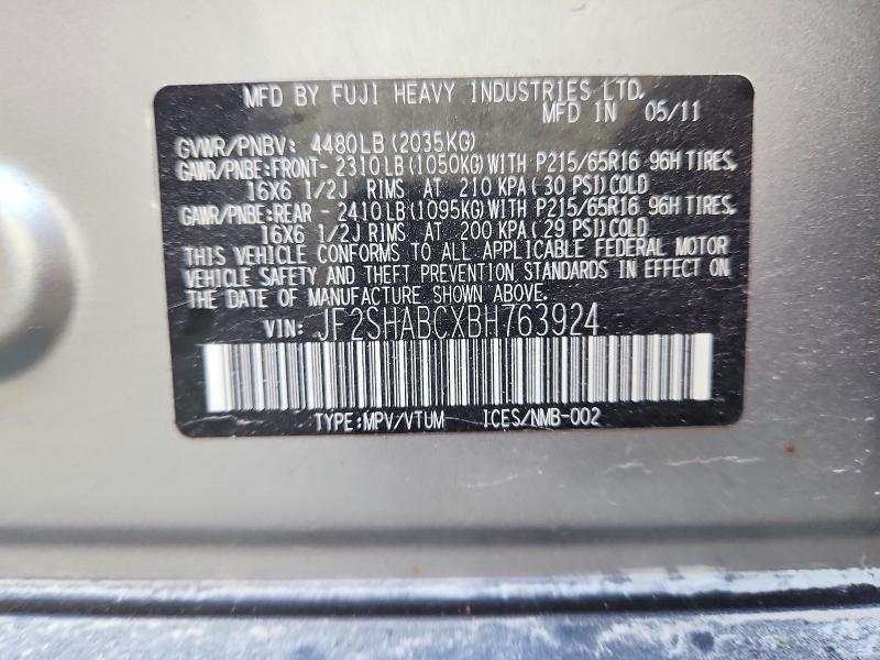 Aukcja sprzedaży 2011 Subaru Forester, vin: JF2SHABCXBH763924, numer aukcji: 59244576