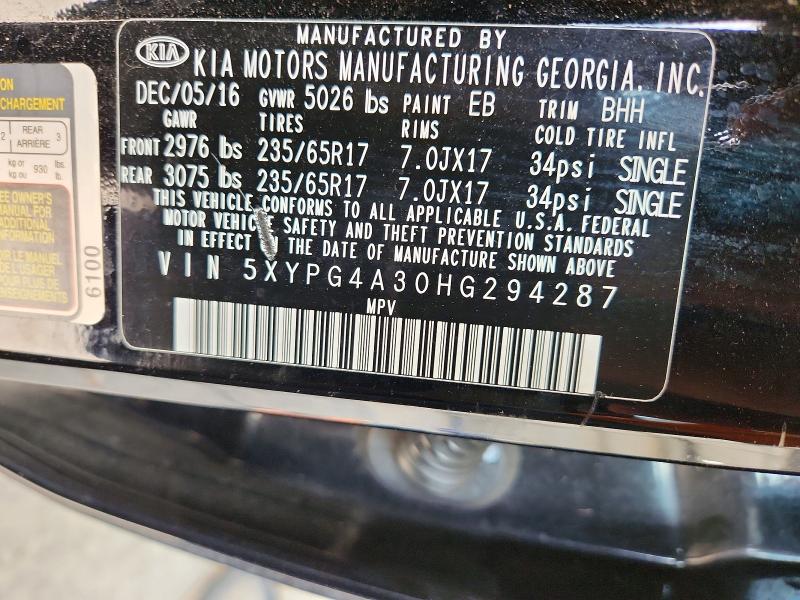 Продаж на аукціоні авто 2017 Kia Sorento, vin: 5XYPG4A30HG294287, номер лоту: 62102796