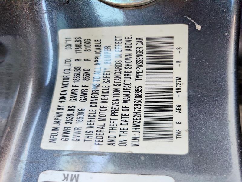 2011 Honda Insight მანქანა იყიდება აუქციონზე, vin: JHMZE2H72BS008855, აუქციონის ნომერი: 62659386